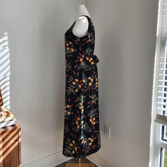 Vintage 90s Kathie Lee Black Yellow Floral Maxi Dress Sleeveless 10 - Picture 4 of 10